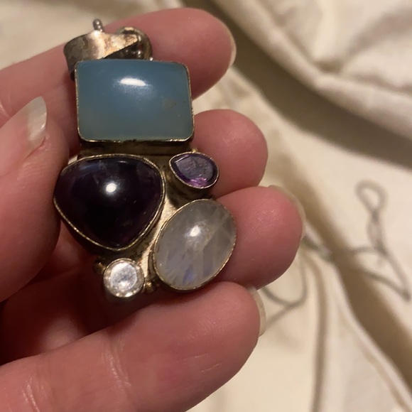 Gemstone pendant chalcedony, amethyst, moonstone sterling silver - Picture 2 of 5
